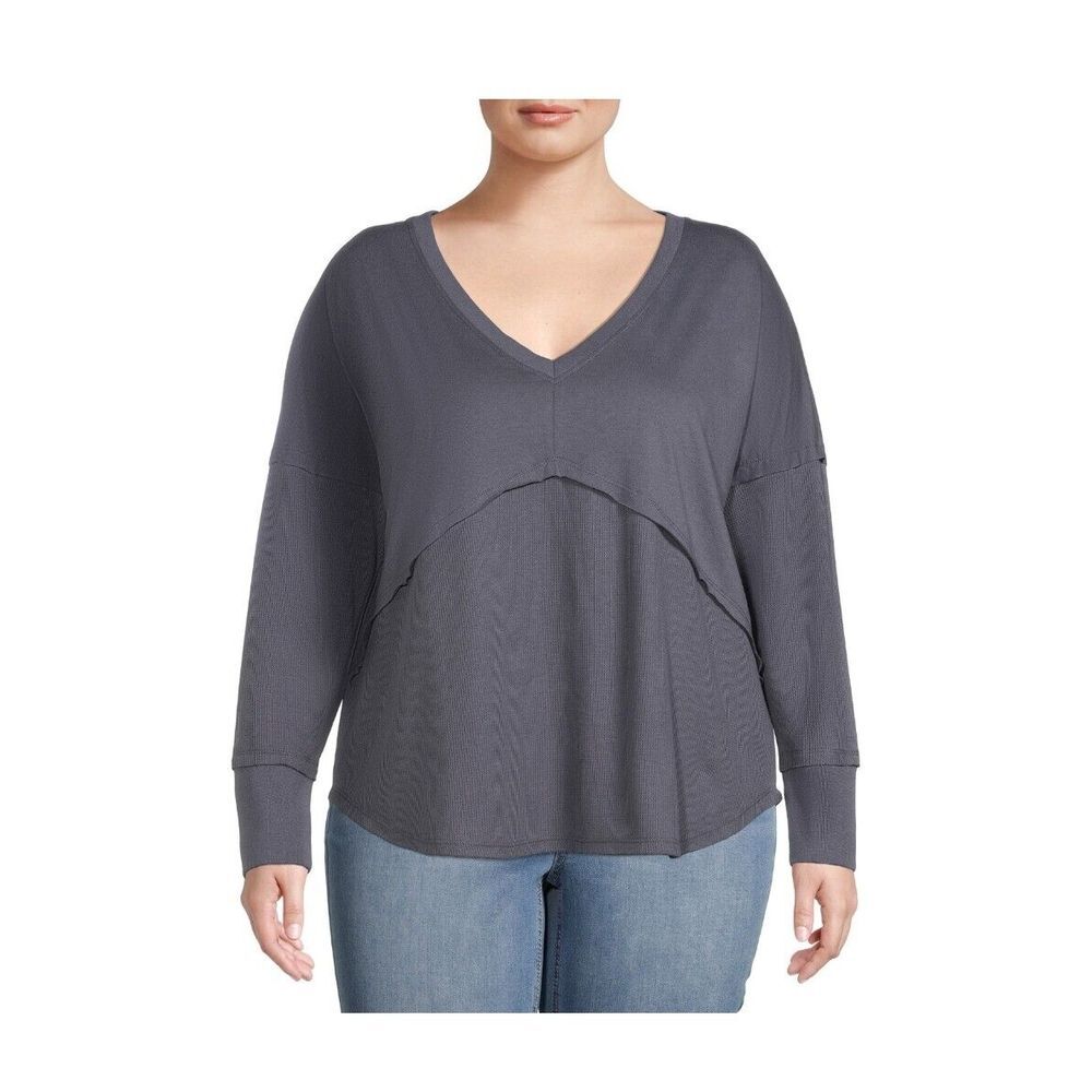 Terra &Sky Womens Lattice Back Baby Doll T-Shirt With Long Sleeves. Size 1X